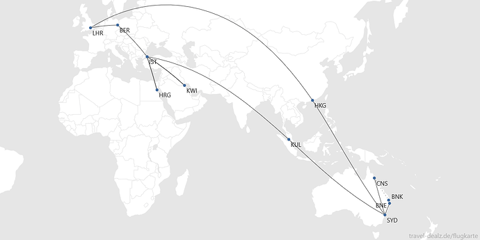 Flightmap BER-IST-KWI-IST-HRG-IST-KUL-SYD-CNS CNS-BNE-BNK;o_BNK-SYD-HKG-LHR-BER